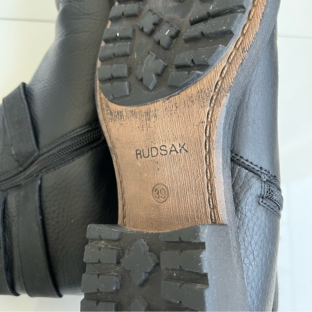 RUDSAK Black Leather Moto Boots - Triple Buckle Zip Ankle Booties - Size 39 - Picture 11 of 12